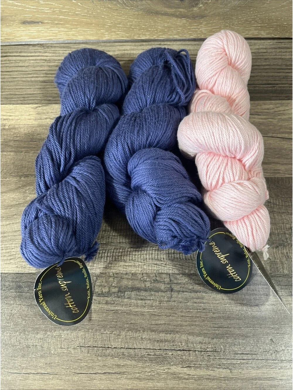 Universal Cotton Supreme WORSTED 100% Cotton Yarn 2 Navy 1 Blush 180yds Each